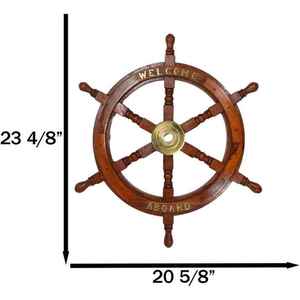 Nautical Wood & Brass <b>Ship</b> <b>Wheel</b> Vintage Marine Wall Decor - Product Image 3