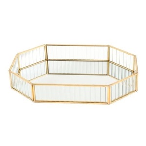 Brass Glass <b>Tray</b> <b>Mirror</b> Base Makeup <b>Tray</b> for Home Decor Jewelry Organiser Vanity Organizer for Accents - Product Image 1