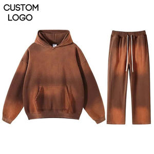 Survêtements délavés à l'acide, polaire à capuche d'hiver, coton lourd, unisexe, pull vintage, pantalon évasé, streetwear - Product Image 1