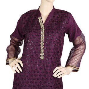 Kurti brodé fantaisie pour femmes - Violet - Product Image 3