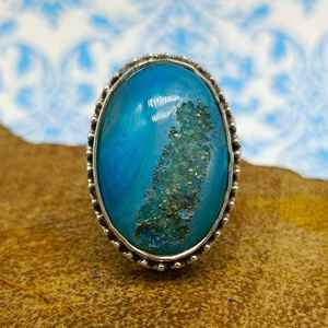 Anillo de piedras preciosas de alta calidad, joyería de Plata de Ley 925, Color Natural azul, ventana de titanio, anillos finos de piedra con forma ovalada Druzzy - Product Image 2