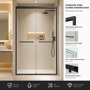 Porte de douche coulissante en verre trempé moderne, facile à nettoyer, gain de place, durable, pour salle de bain, hôtel et villa - Product Image 5