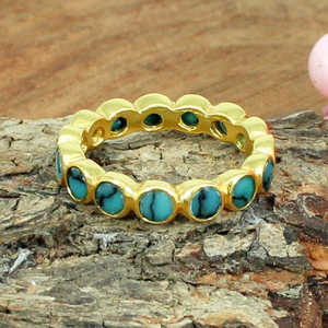 Bracelet d'éternité en pierres précieuses lâches turquoise en argent plaqué or belle couleur pour hommes et femmes - Product Image 4