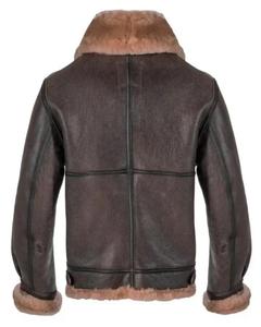 Veste de motard en cuir véritable pour homme, en peau de mouton, style Y2K, fermeture éclair, doublure en peau de mouton, marron, classique, bombardier en cuir de mouton B-3, vestes pour homme - Product Image 2