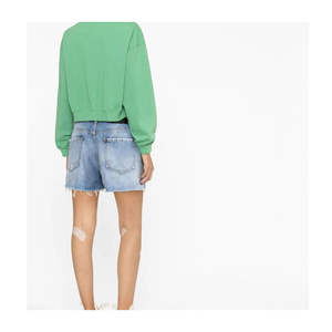 Custom <b>Waisted</b> Women's <b>Denim</b> <b>Shorts</b> Fully <b>Ripped</b> Zip Fly Button Fastening with Belt Loop Five Pockets Breathable Blue Jeans - Product Image 6