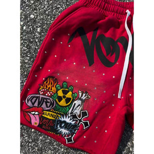 Short en polaire déchiré avec strass court avec logo brodé personnalisé Short en molleton déchiré avec lavage à l'acide pour hommes - Product Image 4