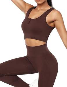 Ensemble de yoga orange élégant haut court et leggings de pyjama vêtements de fitness sans couture respirants pour femmes - Product Image 4