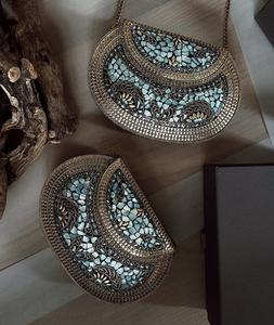 Stone Clutch Luxury Design Handmade <b>Bags</b> <b>Silver</b> <b>Evening</b> Designer Ready to Ship Sa Resin Brass Mosaic with Metal - Product Image 4