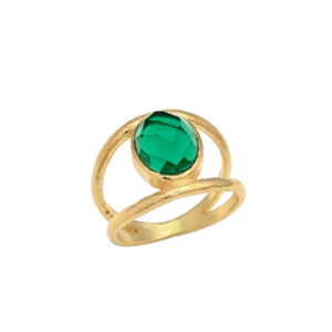 Anillo de plata esterlina S925 chapado en oro unisex, joyería fina étnica para mujer con piedras preciosas naturales de Esmeralda para fiestas - Product Image 2