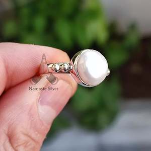 Handmade 925 Sterling <b>Silver</b> Freshwater Pearl <b>Statement</b> <b>Ring</b> for Women Birthday Anniversary Christmas Valentine's Day Gift - Product Image 2