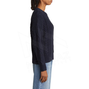 สเวตเตอร์ถักสำหรับผู้หญิงฤดูใบไม้ร่วงฤดูหนาวผ้าฝ้ายแจ็คการ์ดระบายอากาศมีโลโก้ด้านหน้าสไตล์ลำลอง - Product Image 4