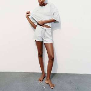 Vêtements pour femmes Ensembles pour femmes Tenues d'été 2 pièces Ensemble short Haut à manches courtes Short taille haute Ensembles pour femmes 100% coton - Product Image 6