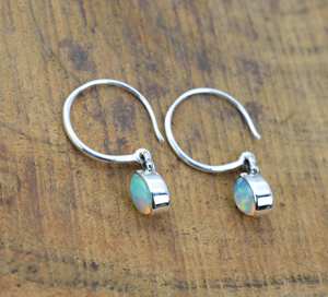 Ethiopian Opal Earrings Handmade Sterling Silver Hoop Earring Natural Fire Opal Jewelry Gift - Product Image 3