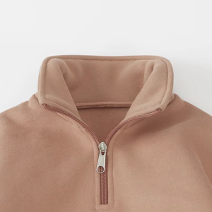 Venta al por mayor de logotipo personalizado de manga larga de otoño e invierno de color sólido con cremallera cuello cálido chico chándal conjunto - Product Image 3