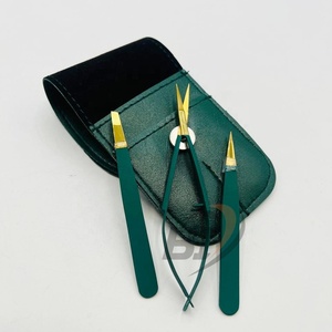 Ensemble de pinces à épiler et de ciseaux pour sourcils, couleur verte, avec étui, en acier inoxydable, usage professionnel, outils de façonnage et de coupe des sourcils - Product Image 2