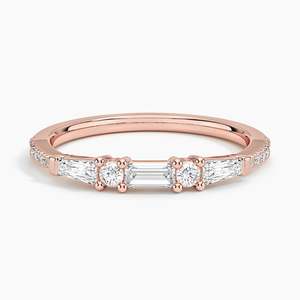 Classique bijoux fins pur solide 14k Rose blanc jaune or naturel Baguette et bague de mariage en diamant coupe ronde pour la mariée d'amour - Product Image 5