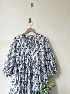 Vestido de algodón con estampado de bloques florales hecho a mano verano Midi longitud estilo bohemio algodón puro ligero Casual ropa de día ética - Product Image 6