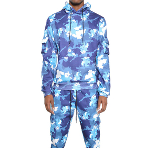 Sweat à capuche et pantalon de survêtement en coton camouflage pour hommes par sublimation respirante Ensemble S-3XL grandes tailles respirant GYM pour hommes 3 pièces - Product Image 1