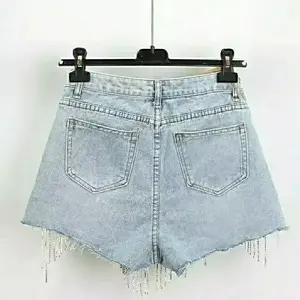 Wholesale Custom Summer <b>Shorts</b> <b>Short</b> Jeans New Zipper Fly Pocket Frayed Raw <b>Ripped</b> <b>Denim</b> <b>Shorts</b> for Women - Product Image 2