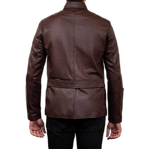 Chaqueta de cuero ajustada con cuello levantado de moda británica de alta calidad para hombre en marrón temporada de invierno esencial - Product Image 3
