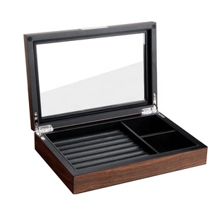 Vente en gros de boîte à bijoux en bois de voyage en velours avec logo personnalisé bague collier verre avec couvercle en acrylique organisateur de coiffeuse - Product Image 2