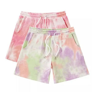 Shorts de sport respirants pour hommes en coton et polyester, motif tie-dye, taille haute élastique, logo personnalisé, motif uni - Vente en gros - Product Image 3