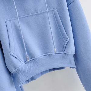 New Arrive Women's Cotton Fleece <b>Stand</b> Collar Oversize Crop Top and Fleece Tracksuit Solid Pattern 2 Piece Sweatshirt Set - Product Image 4