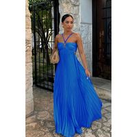 Robe d'été Nouvelle couleur solide Robe plissée sans manches à bretelles Robes pour femmes Lady Elegant Online Retailer