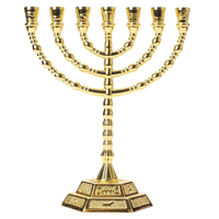 Classique Religieux Menorah Aluminium Argent Fini Métal Antique 7 Branche Temple 12 Tribus Israël Bougeoir Fabriqué en Inde