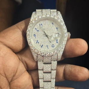 Montre en acier inoxydable Moissanite VVS1 entièrement sertie de diamants, cadran à chiffres arabes, affichage de la date, luxe - Product Image 3