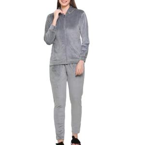 Conjunto de 2 piezas al por mayor, chándal para mujer, chándal de algodón de 2 piezas, chándal de terciopelo de manga larga para correr, chándal para niñas de color gris - Product Image 1