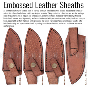 Couteau de poche de chasse en acier D2 personnalisé de haute qualité avec manche en bois d'olivier exotique gaine en cuir gaufré fait à la main pour une utilisation EDC - Product Image 4