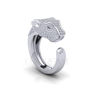 Fabriqué à la main Open Gap 925 Sterling Silver Leb Grown Round Ring Animal Face Iced Out Diamond Ring Men's Best Birthday Gift - Product Image 2