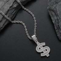 Collier Hip Hop en Argent 925 avec Pendentif Dollar Bling Bling pour Hommes - Vente en Gros
