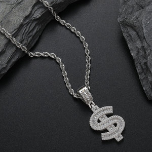 Venta al por mayor de moda Bling joyería 925 Plata hip hop dólar signo dinero Collar para hombres - Product Image 4