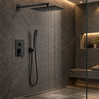 Ensemble de douche carré WYRAX en laiton poli noir et acier inoxydable, avec robinet de luxe et fonction pluie, idéal pour appartements et hôtels