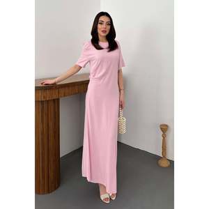 <b>Powder</b> <b>Pink</b> Pleated Crew Neck Dress - <b>Powder</b> - Product Image 1