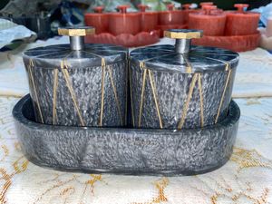 100% ชุดโถ2ใบพร้อมถาดเรซินสำหรับตกแต่งสีดำ - Product Image 4