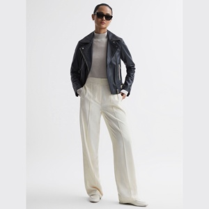 Chaqueta de Cuero para Motocicleta de Invierno para Mujer, Piel de Vaca Genuina, Estampada, Impermeable, con Bordado, Diseño Moderno - Product Image 2