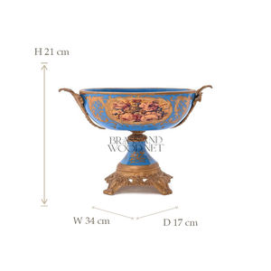 Ensemble de centre de table en porcelaine bleue antique et en laiton avec des vases ornés recouverts, décoration vintage de luxe artisanale - Product Image 6