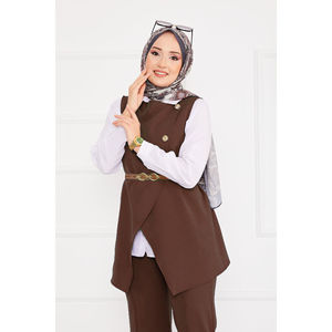 Conjunto Formal de Dos Piezas para Mujer de Oficina, Chaleco con Cinturón y Hijab de Tela de Punto, para el Trabajo - Product Image 2