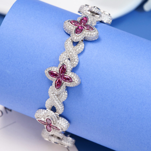 Wholesale Pass Diamond Test Purple Marquise 925 Sterling Silver VVS Moissanite Cuban <b>Iced</b> <b>Out</b> Four Leaf Clover <b>Chain</b> Bracelet - Product Image 1
