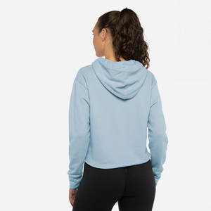 Sudadera con capucha recortada de gran tamaño personalizada French Terry Sueded Fleece Stonewash Denim sweater Sudadera suelta con estampado de letras de ante para mujer - Product Image 6