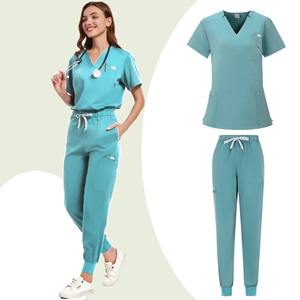 Conjunto de Top y pantalón de enfermera de manga corta con cuello en V multicolor para mujer, ropa de trabajo médica con accesorios para mascotas para uso hospitalario - Product Image 6
