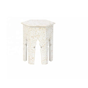 Table d'appoint en incrustation d'os gris de style marocain Table de chevet faite à la main Table d'appoint de salon Tabouret en incrustation d'os - Product Image 4