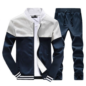 ชุดวอร์มผ้านุ่มสบายสำหรับผู้ชายชุดวิ่งออกกำลังกายสีขาวและน้ำเงิน - Product Image 4