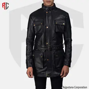 Chaqueta de cuero larga con cremallera para hombre, ropa exterior de manga larga con diseño personalizado, novedad