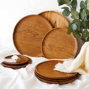 Assiettes décoratives en bois d'acacia et de mangue faites à la main, revêtement sûr et non toxique, biodégradable, écologiques, plateaux à couvercle, gâteaux, usage quotidien - Product Image 1