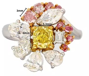 Fancy Yellow Cushion Cut Diamond con Pink and White Marquise y Baguette Side Fancy Stones Anillo de compromiso de plata 925 - Product Image 6
