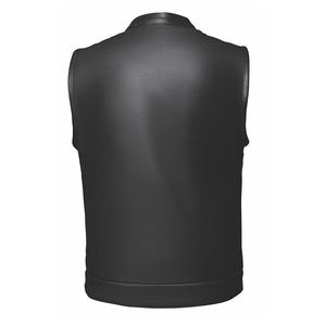 Black Durable Cowhide Sleeveless Vest O-Neck Collar <b>Covered</b> Button Closure Secure Hidden Pockets Men's Vintage Anti-Wrinkle - Product Image 3